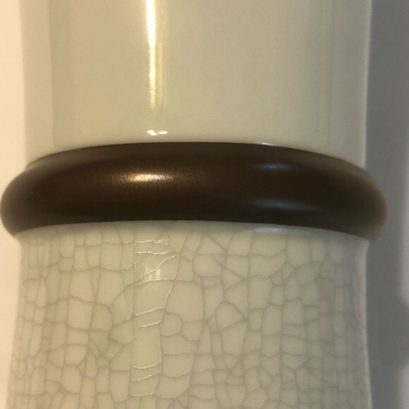 DANSK NIB Metallise Bud Vase 7.25" White Bronze Brown Band Crackle Flowers - Picture 8 of 10